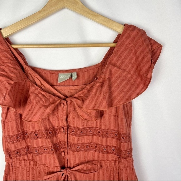 ASOS Dark Orange Button Front Ruffle Mini Dress 0 - Picture 3 of 4